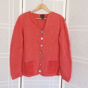 Pure Handknit  art to wear peach coral pink cardigan